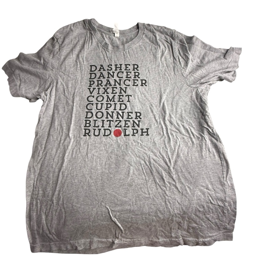 Bella Canvas Reindeer Names Christmas‎ Graphic T-Shirt Gray XL Rudolph Nose